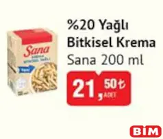 SANA %20 YAĞLI BİTKİSEL KREMA 200 ML fiyat ve kampanya bilgisi